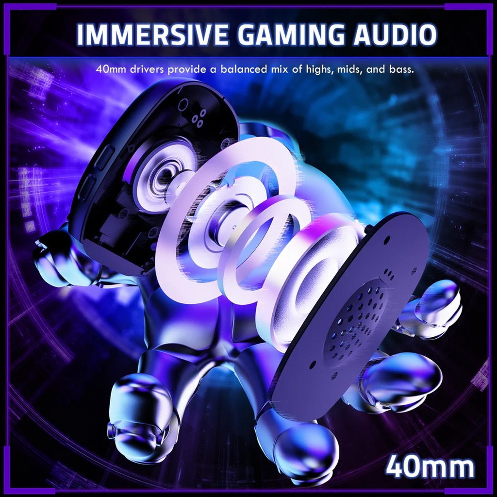 Attack Shark L80 Pro Tri-Mode Gaming Headset Noise-Cancelling, Wireless Range Upto 10 Meter - Black