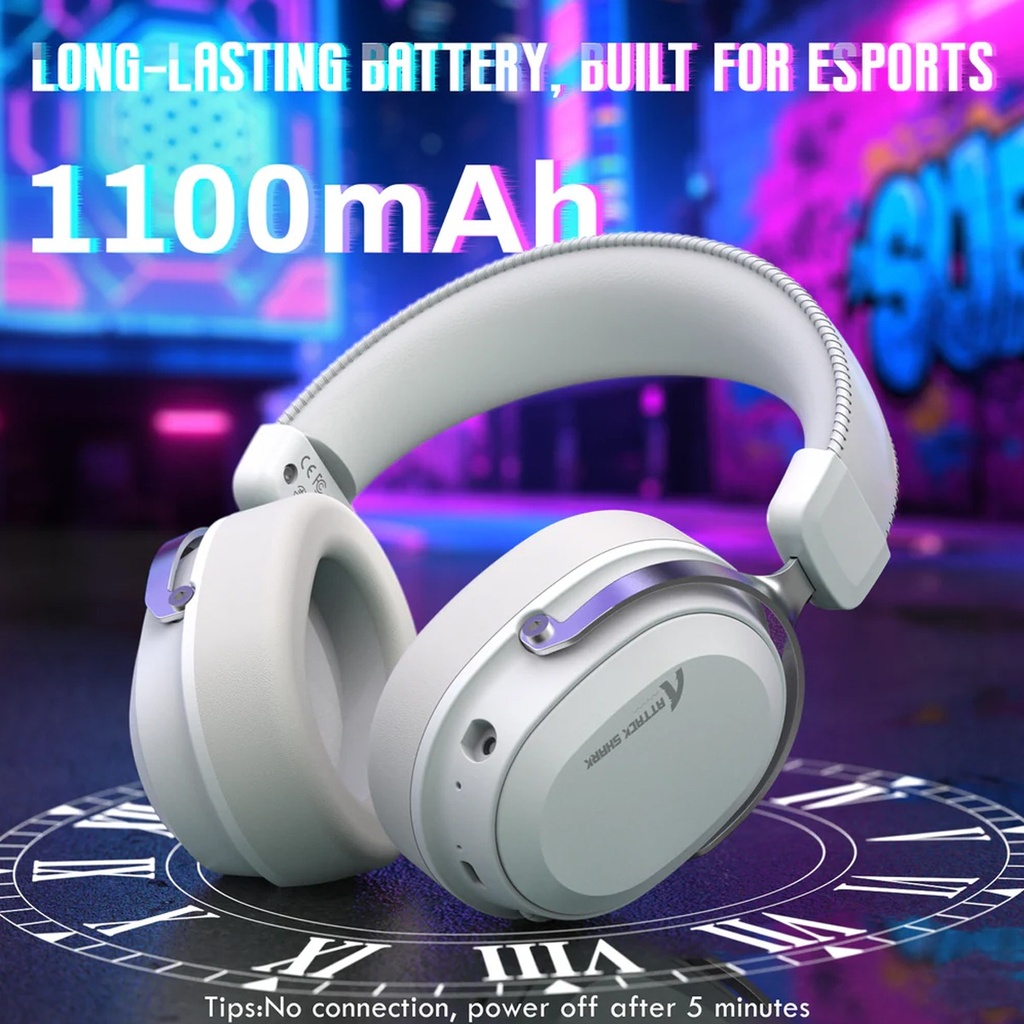 Attack Shark L30 Pro Wired+2.4G & BT Tri-Mode Gaming Headset, Omnidirectional Microphone Wireless Range Upto 10 Meter - White & Silver