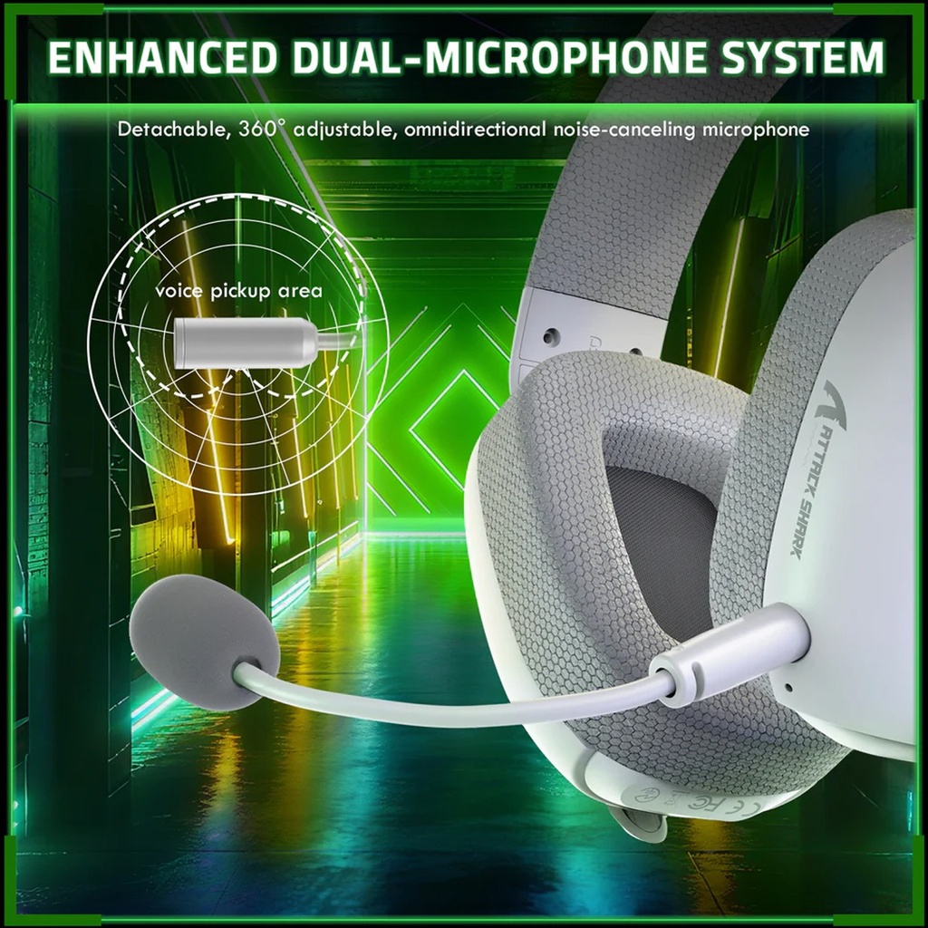 Attack Shark L80 Pro Tri-Mode Gaming Headset Noise-Cancelling, Wireless Range Upto 10 Meter - White