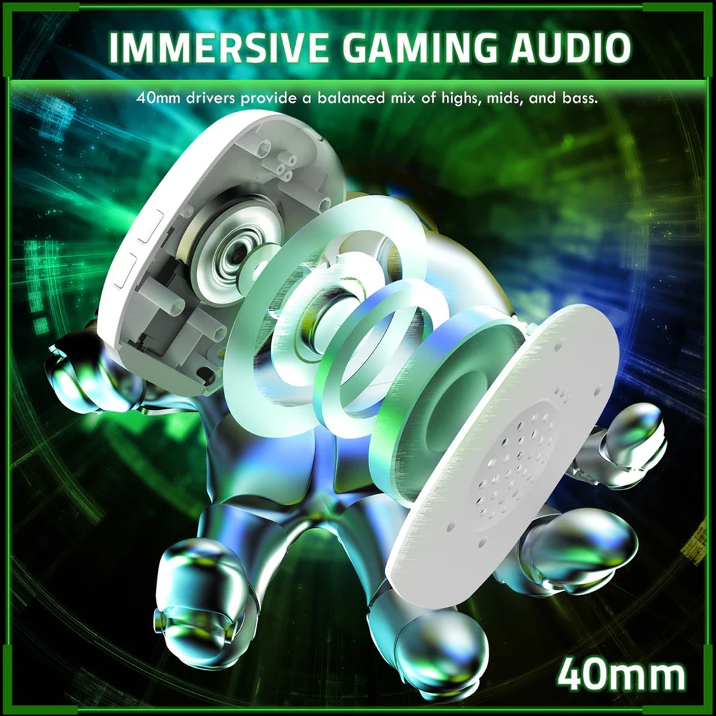 Attack Shark L80 Pro Tri-Mode Gaming Headset Noise-Cancelling, Wireless Range Upto 10 Meter - White