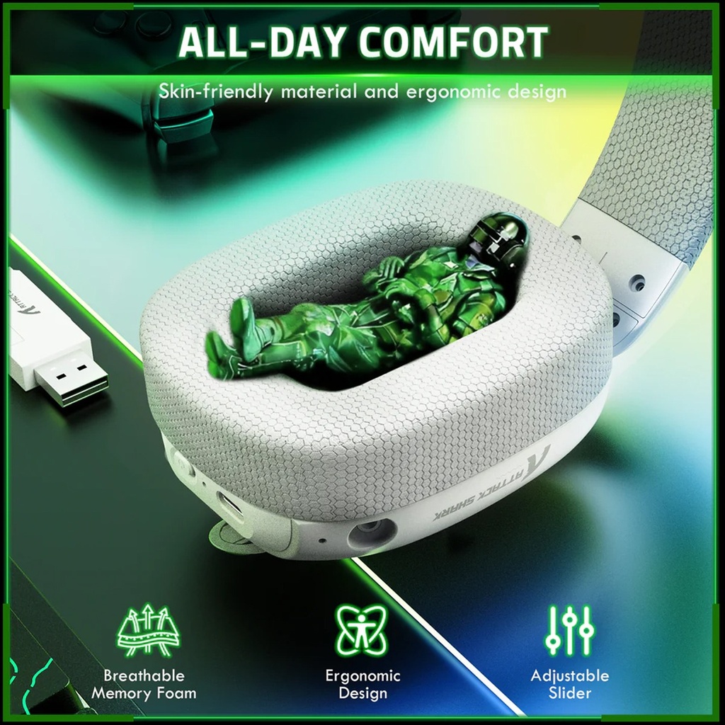 Attack Shark L80 Pro Tri-Mode Gaming Headset Noise-Cancelling, Wireless Range Upto 10 Meter - White