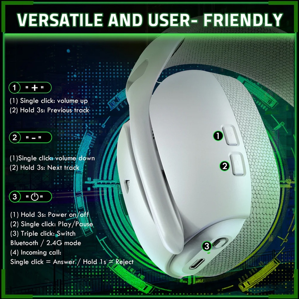 Attack Shark L80 Pro Tri-Mode Gaming Headset Noise-Cancelling, Wireless Range Upto 10 Meter - White