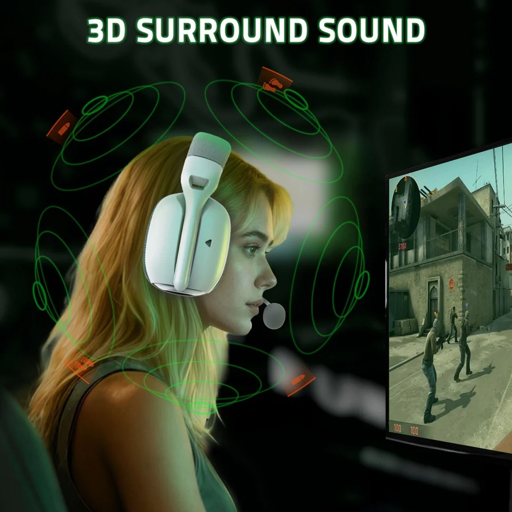 Attack Shark L80 Pro Tri-Mode Gaming Headset Noise-Cancelling, Wireless Range Upto 10 Meter - White