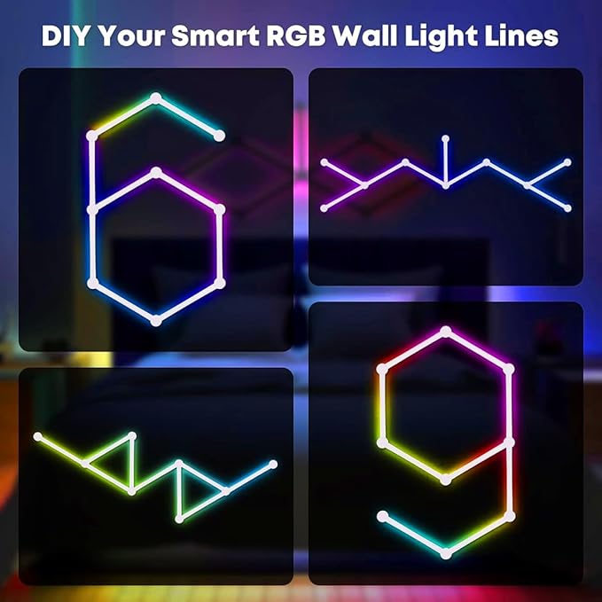 LED Smart Glide Wall Line Light, WiFi RGB LED Wall Light for Gaming Room, 16M+ Colors, Music Sync, Compatible with Alexa and Google Assistant(9 Light Lines,White) 