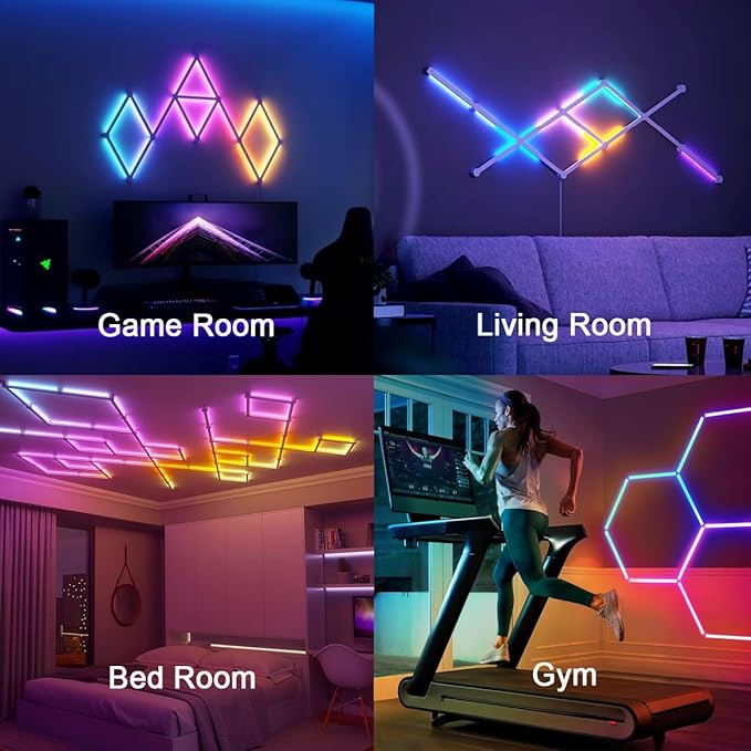 LED Smart Glide Wall Line Light, WiFi RGB LED Wall Light for Gaming Room, 16M+ Colors, Music Sync, Compatible with Alexa and Google Assistant(9 Light Lines,White) 