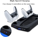 KJH-P5-010-2 PS5 Cooling Fan Station and Dual Controller Charger Station for Playstation 5 PS5 Console, LED Indicator + 16 Game Storage disc Holders, 3 USB Ports (Black) 