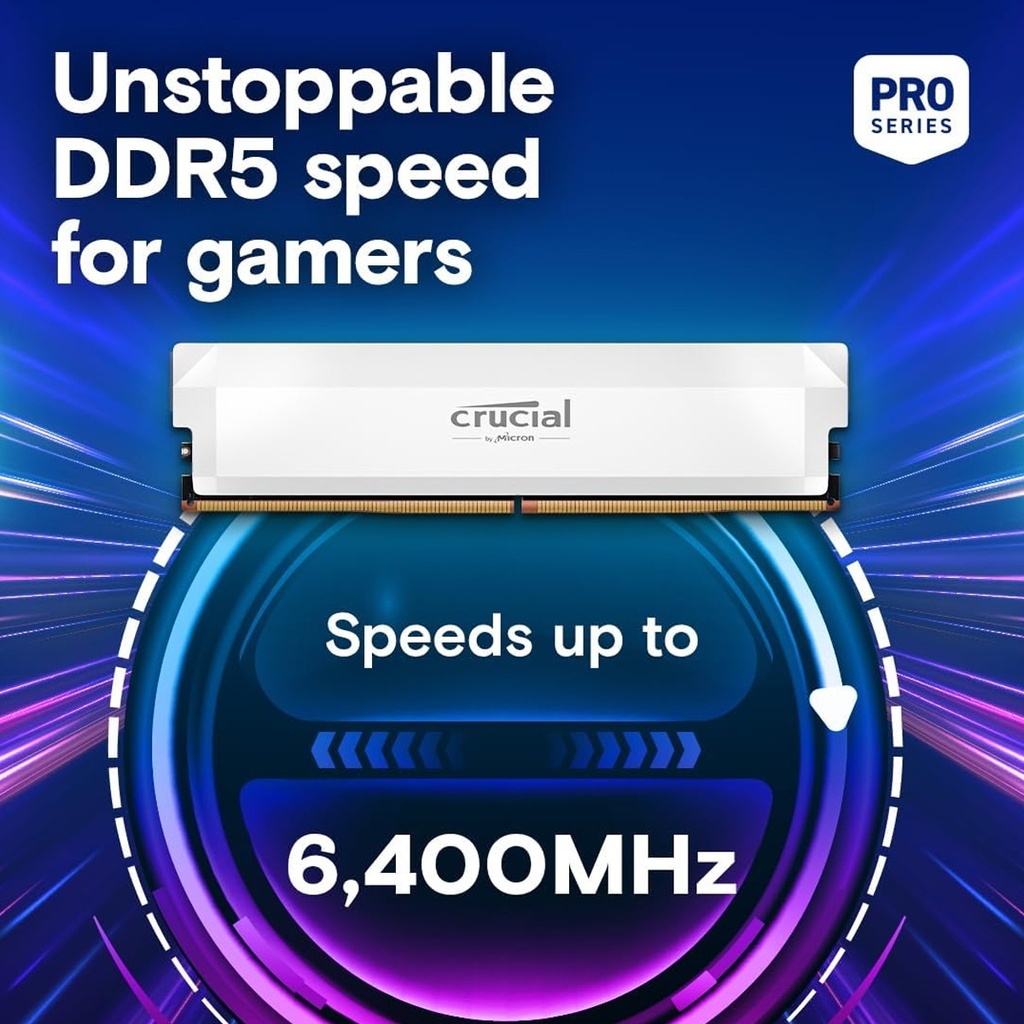 Crucial Pro 32GB (2x16GB) DDR5 6400MT/s CL38 Memory Kit - White