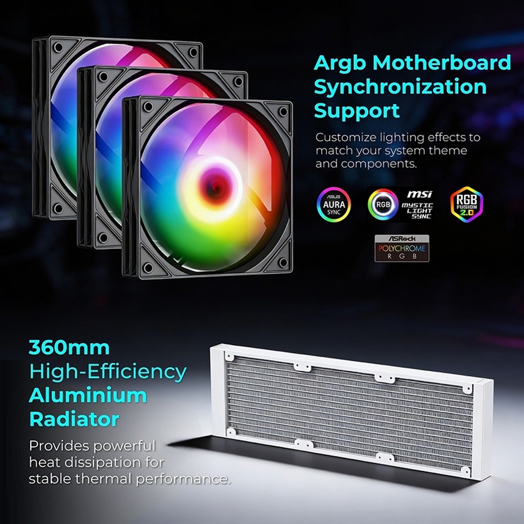 Tortox Nextgen Nivora High Performance 3600mm RGB Liquid CPU Cooler - White