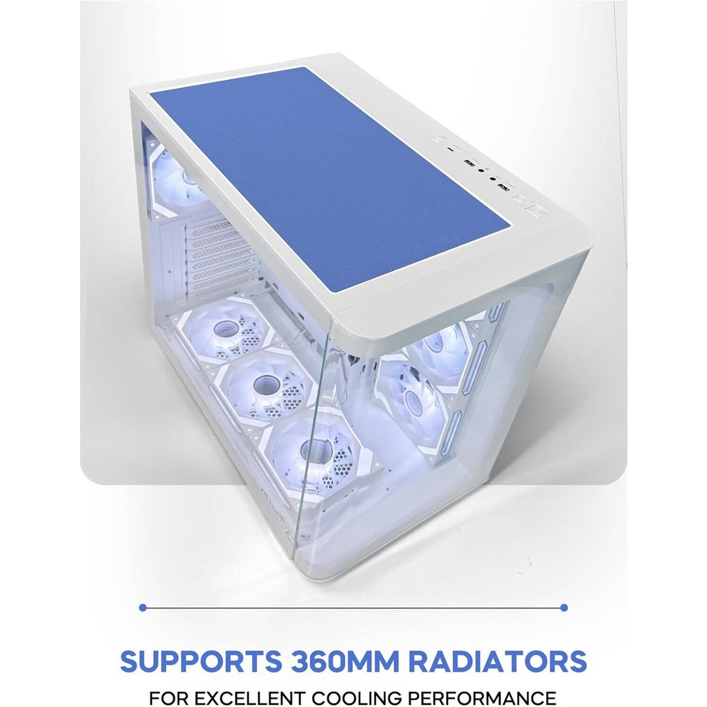 Tortox Curvo Mid Tower Two Panel Front & Left Side Tempered Glass Case with 7 ARGB Fans - White