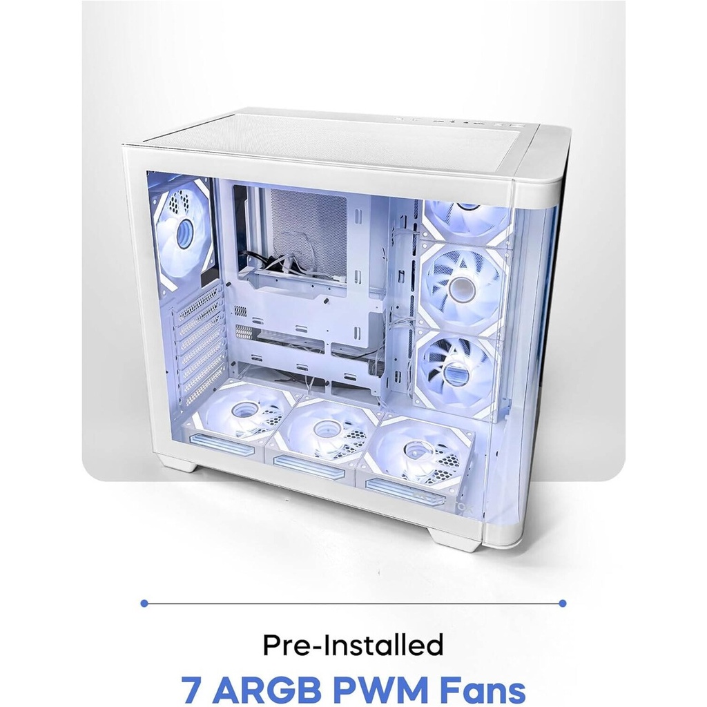 Tortox Curvo Mid Tower Two Panel Front & Left Side Tempered Glass Case with 7 ARGB Fans - White