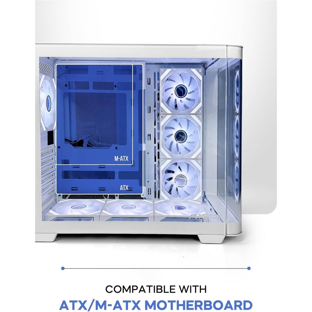 Tortox Curvo Mid Tower Two Panel Front & Left Side Tempered Glass Case with 7 ARGB Fans - White
