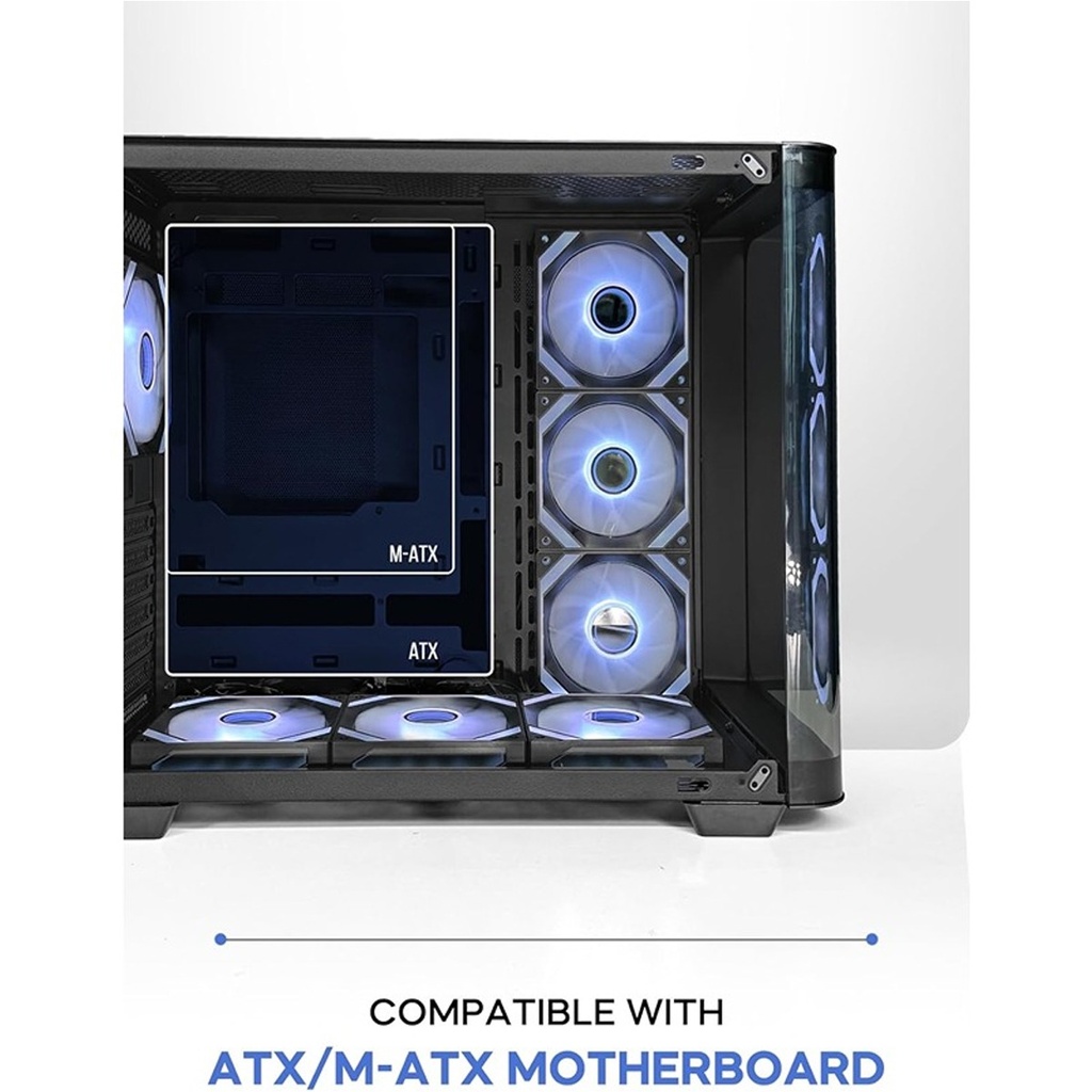 Tortox Curvo Mid Tower Two Panel Front & Left Side Tempered Glass Case with 7 ARGB Fans - Black
