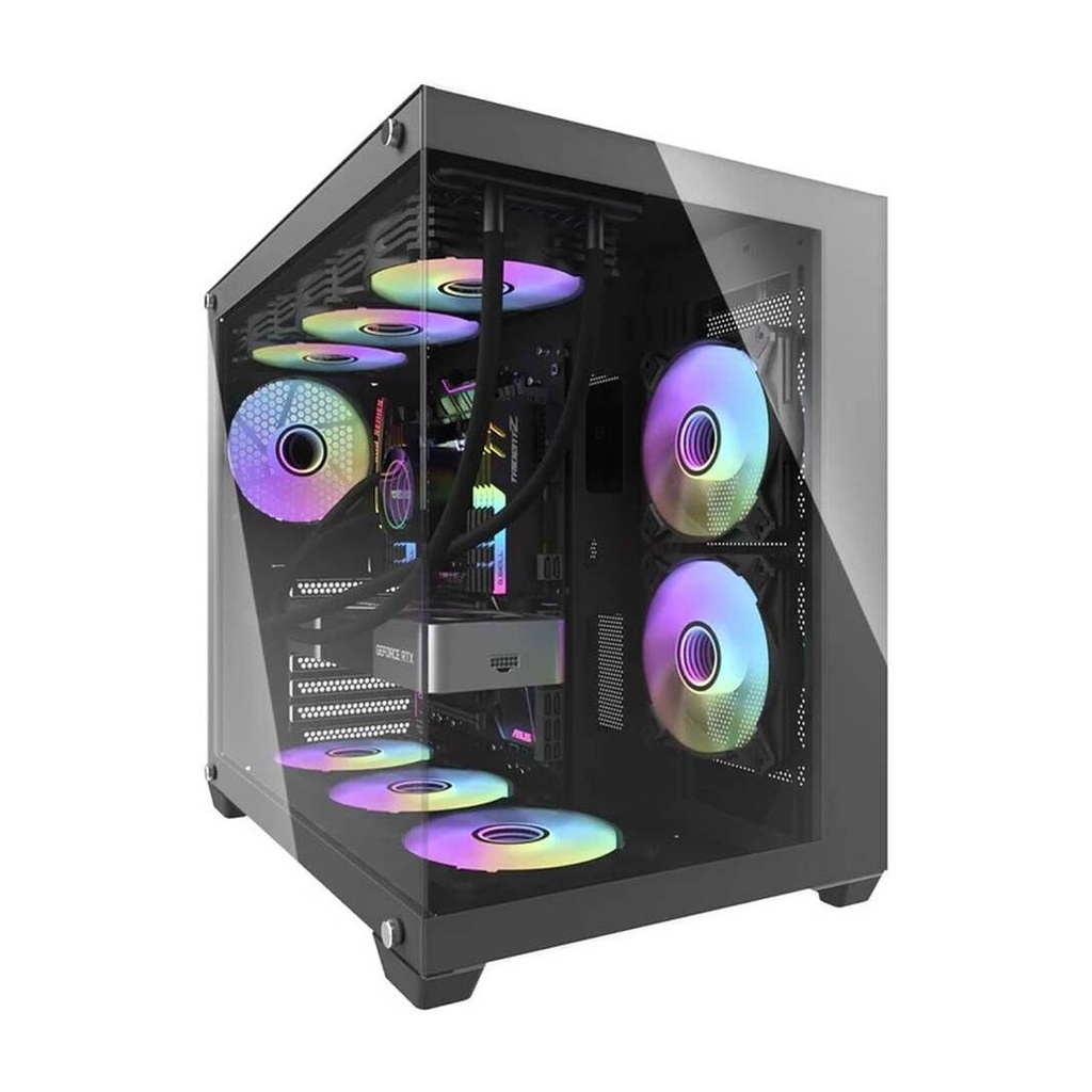 DarkFlash Aigo C285P V2 Mid Tower Two Panel Front & Left Side Tempered Glass Case with 7 ARGB Fans - Black