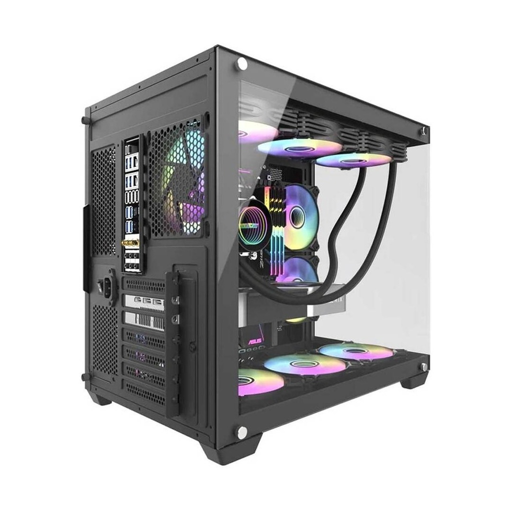 DarkFlash Aigo C285P V2 Mid Tower Two Panel Front & Left Side Tempered Glass Case with 7 ARGB Fans - Black