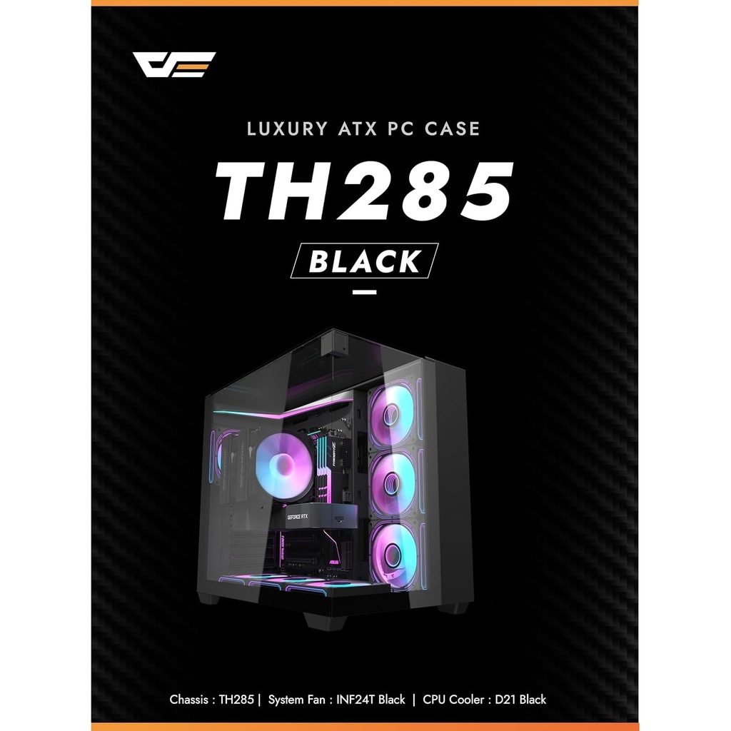 DarkFlash TH285 ATX Mid Tower Front Side & Left Side Tempered Glass Panel Case With RGB 4 Fans - Black