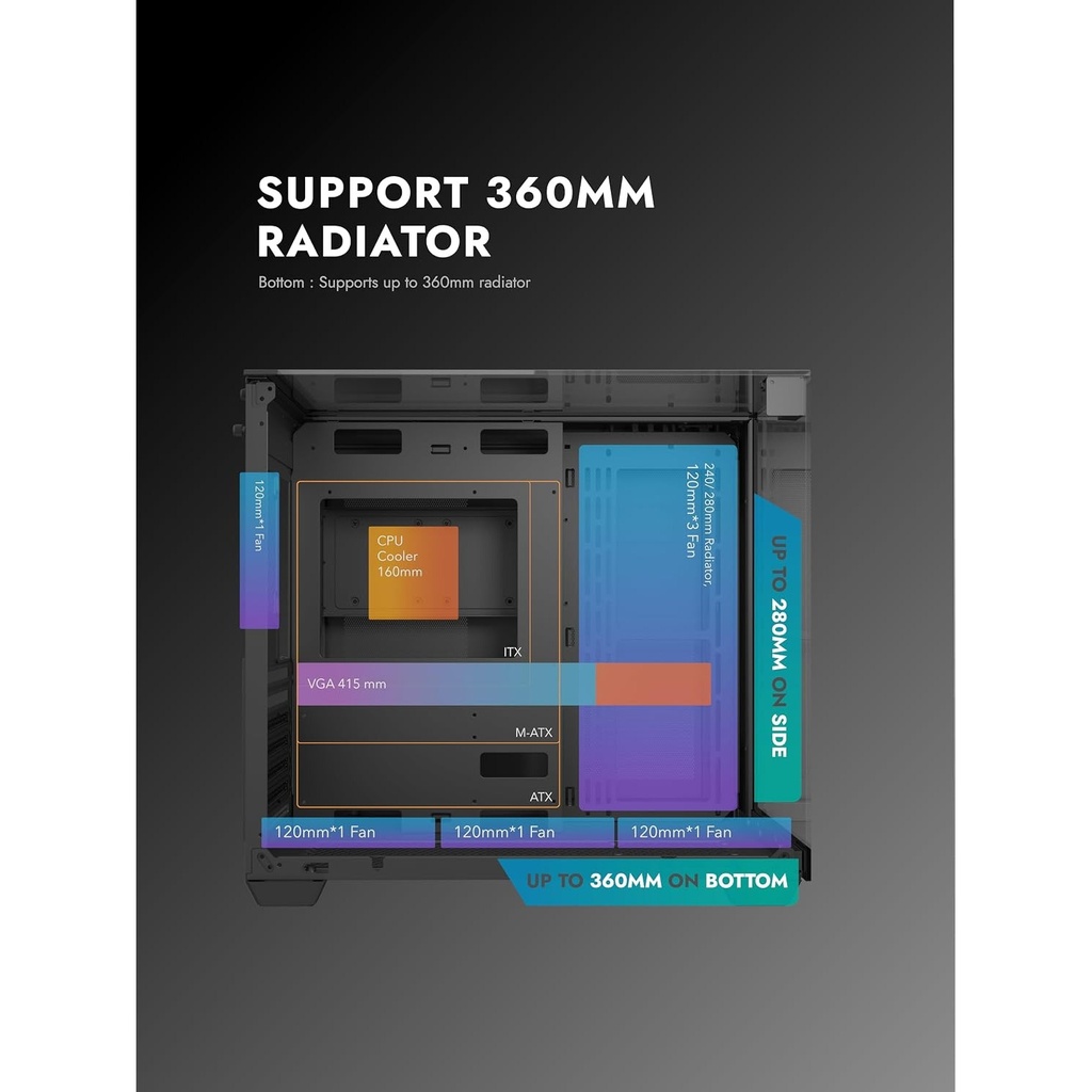DarkFlash TH285 ATX Mid Tower Front Side & Left Side Tempered Glass Panel Case With RGB 4 Fans - Black
