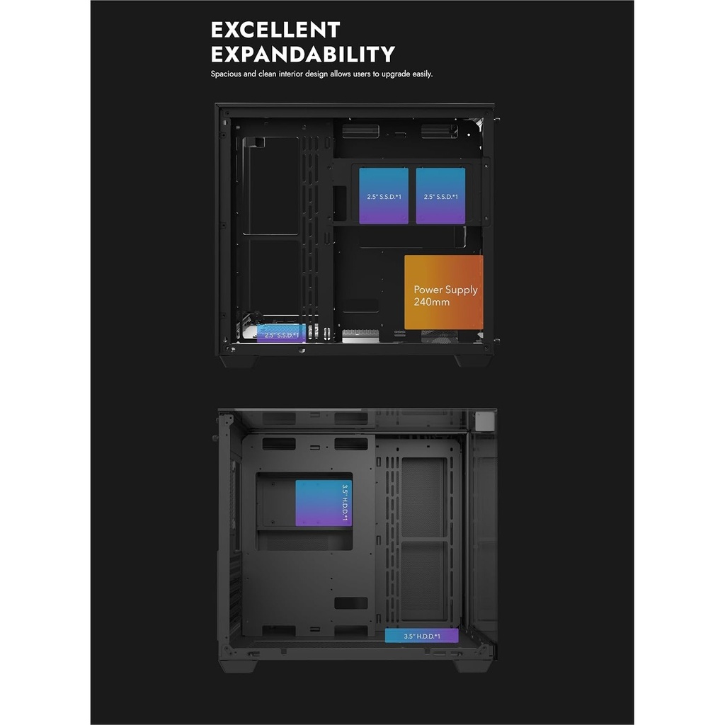 DarkFlash TH285 ATX Mid Tower Front Side & Left Side Tempered Glass Panel Case With RGB 4 Fans - Black