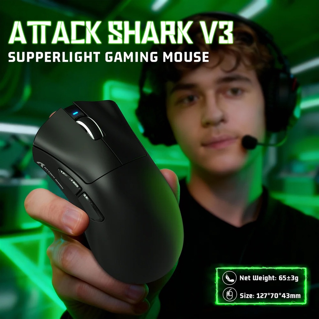 Attack Shark V3 wired+ Wireles s & Bluetooth 1K Polling Rate - Black