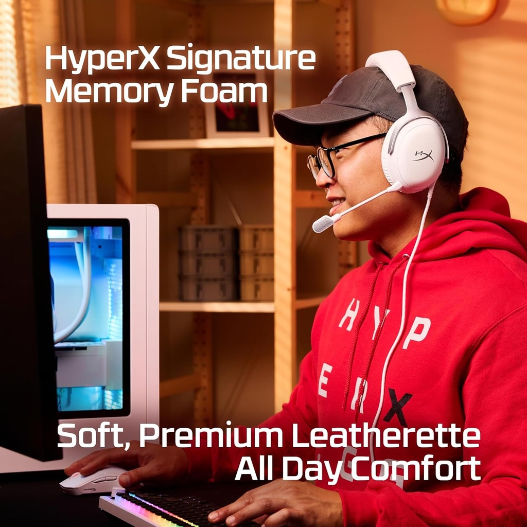 HyperX Cloud III Wired Gaming Headset Angled 53mm Driver For PC, PS5, PS4 Xbox Series X|S, Xbox One Nintendo Switch & Mobile -White