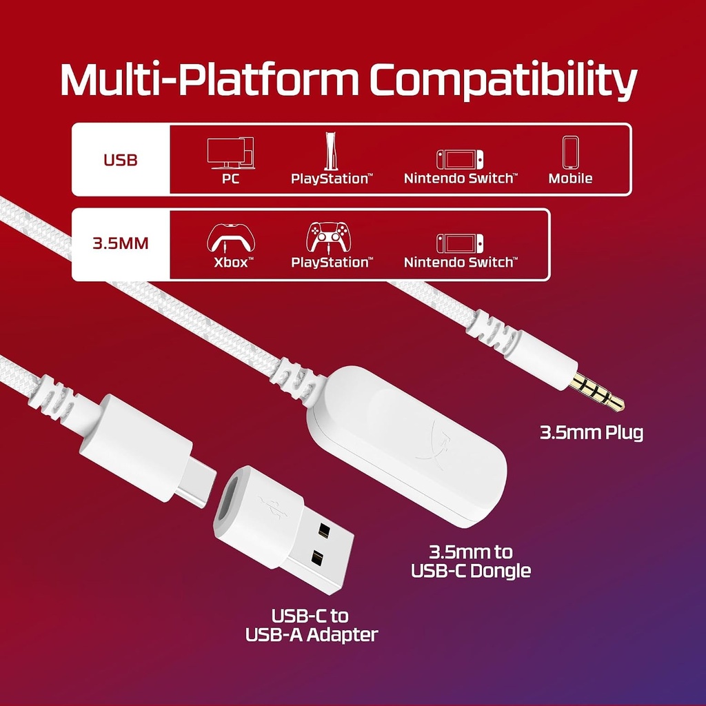 HyperX Cloud III Wired Gaming Headset Angled 53mm Driver For PC, PS5, PS4 Xbox Series X|S, Xbox One Nintendo Switch & Mobile -White