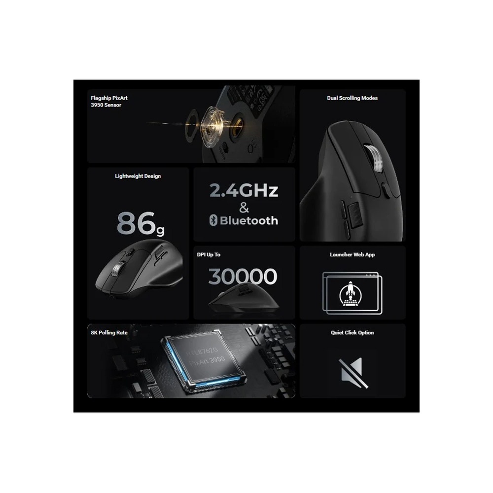 Keychron M6-A1 2.4 GHz Bluetooth /Wireless Super Ergonomic Gaming Mouse - Black