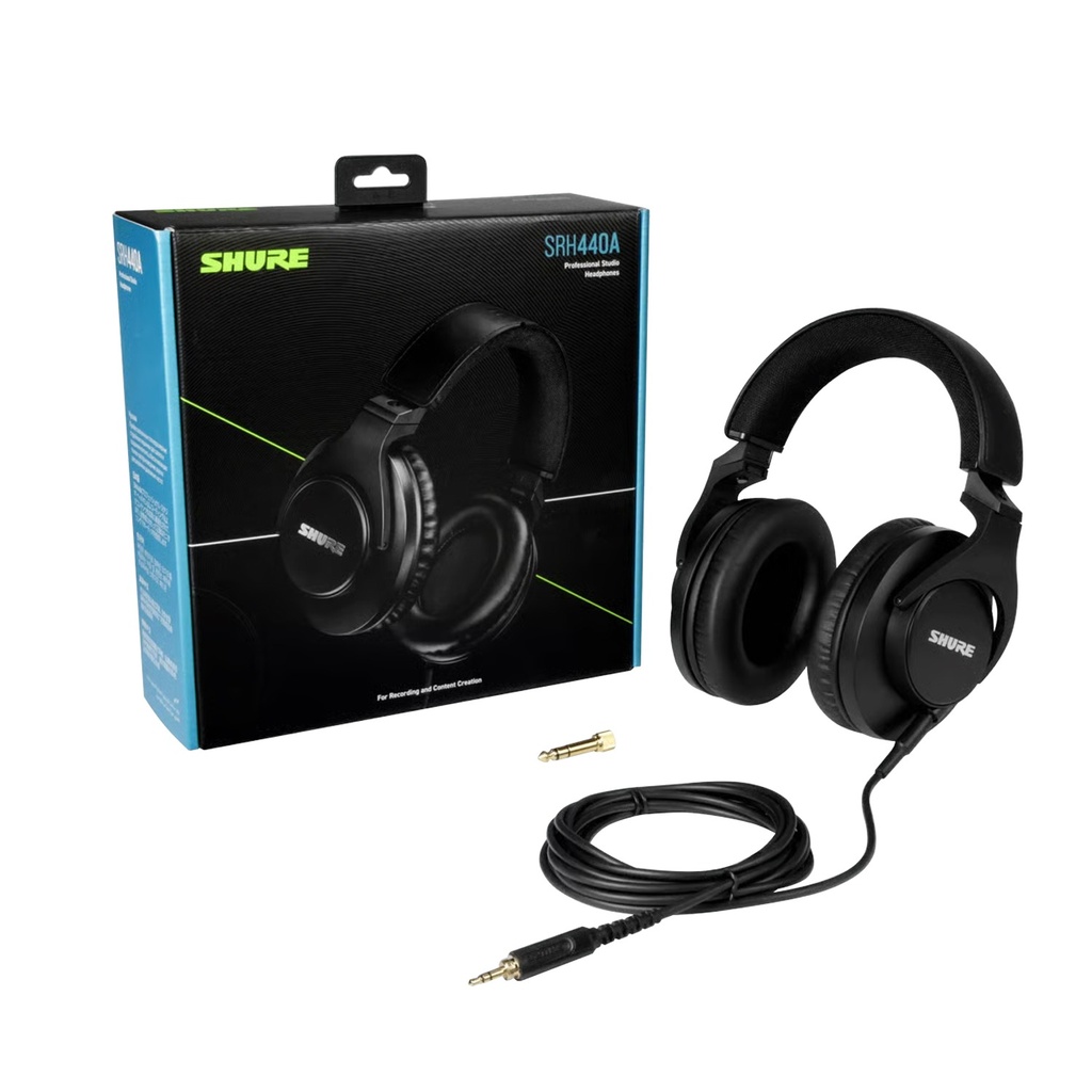 Shure SRH440A Professional Closed-Back Over-Ear Studio Headphone 40mm Neodymium Drivers 15Hz-22kHz, Enhanced Comfort Detachable Cable - Black