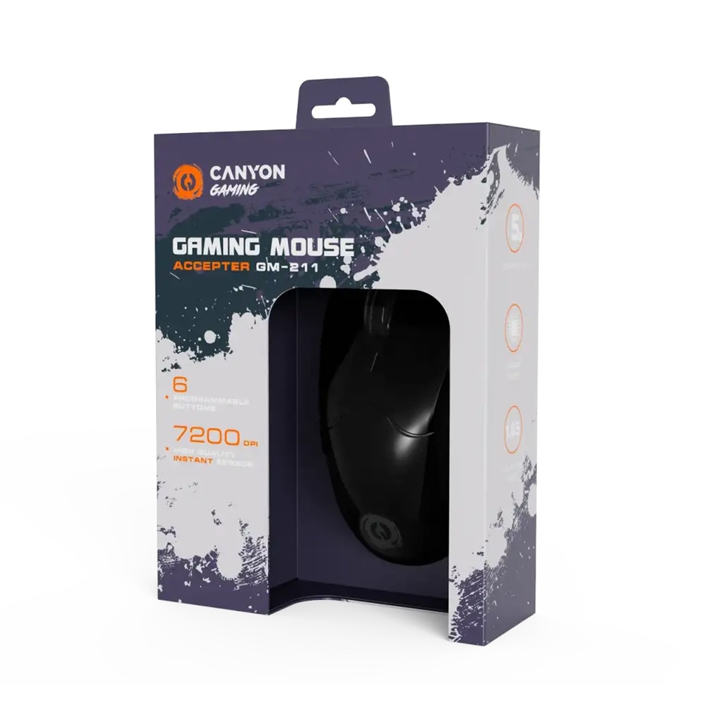 Canyon Accepter GM-211, 6 Buttons, 7200 DPI, 725 Optical Sensor RGB Wired Gaming Mouse - Black