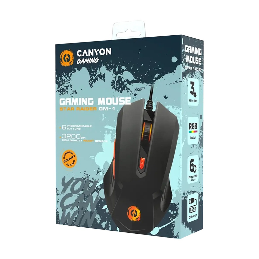 Canyon Star Raider GM-1, 6 Buttons 3200 DPI, Pixart 3168, RGB Wired Gaming Mouse - Black