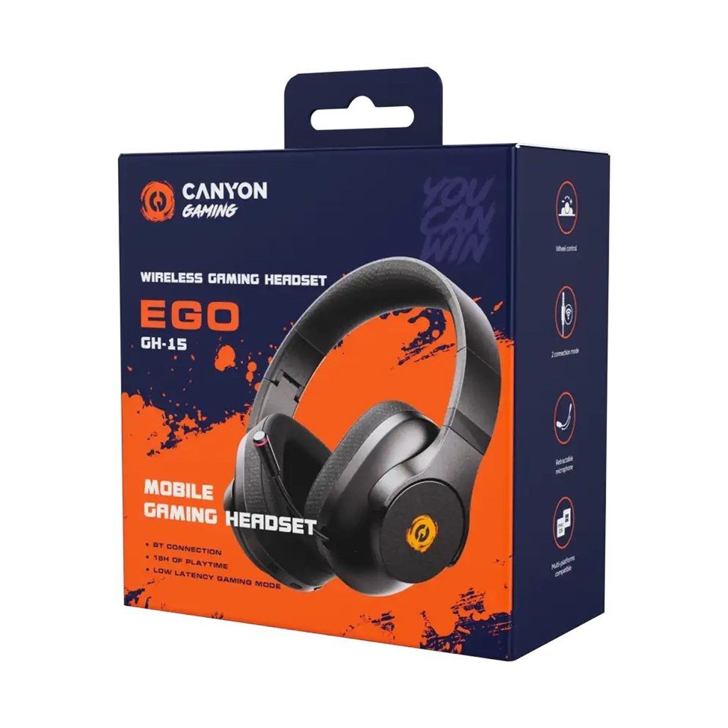 Canyon Ego GH-15 Bluetooth/ Wireless Gaming Headset, Dual-Mode Connectivity, Noise-Cancelling - Black