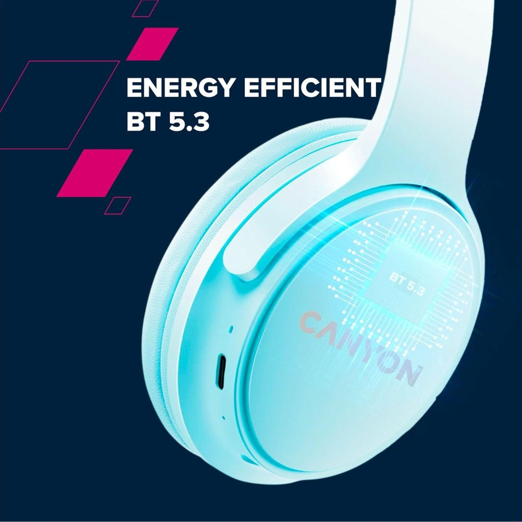 Canyon OnRiff 4 Over-Ear Bluetooth /Wireless Headphones, 50h Playback, Touch Control, Low-Latency Gaming Mode, Built-in Mic -Blue