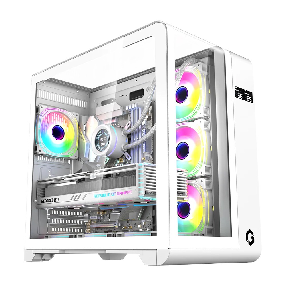 Gameon Infinity Series ARGB ATX Mid Tower Gaming PC Case - White (7 ARGB Fans Included)