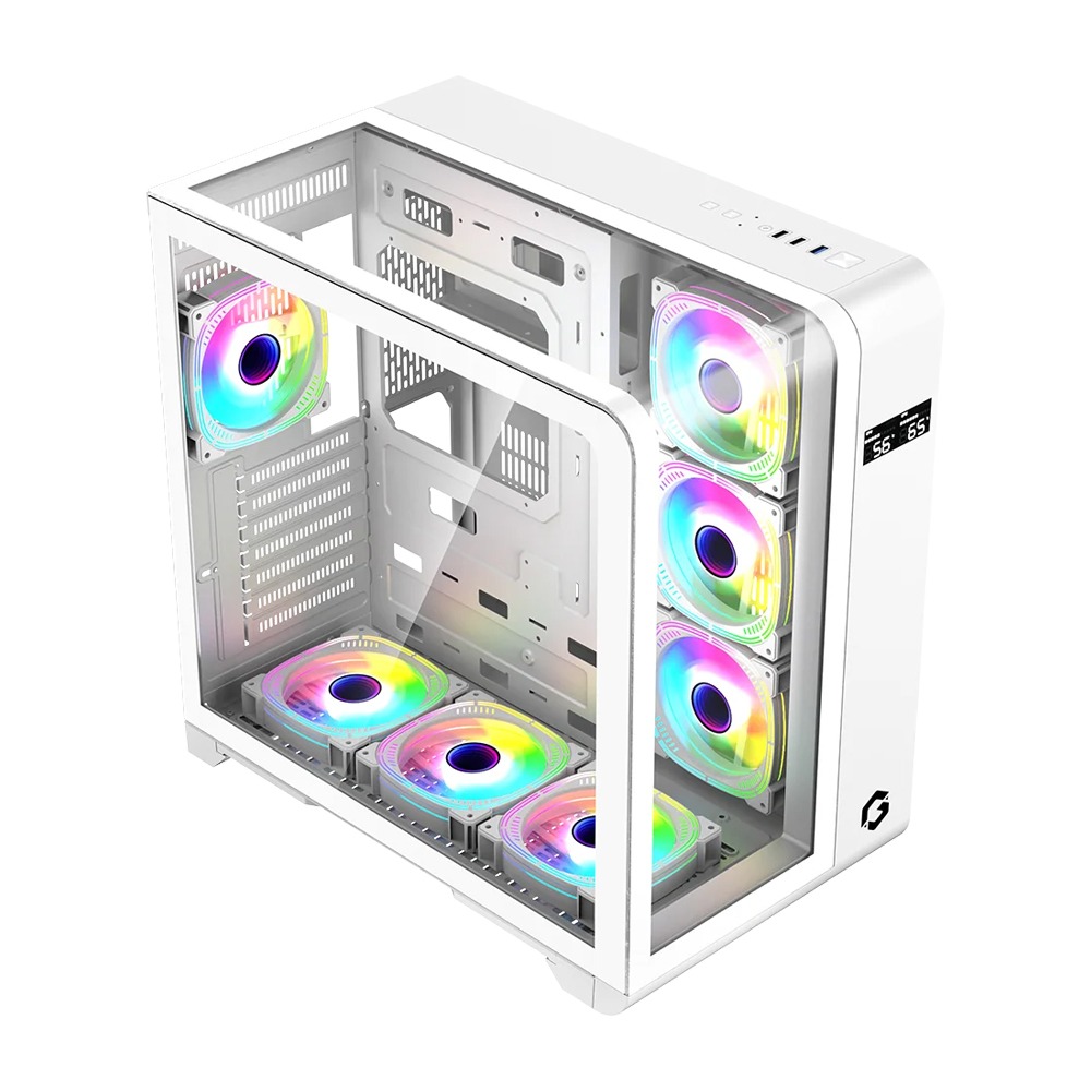 Gameon Infinity Series ARGB ATX Mid Tower Gaming PC Case - White (7 ARGB Fans Included)