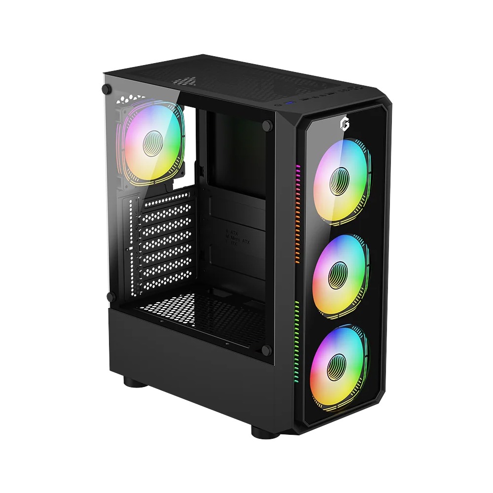 Gameon Emperor Midnight VX Series Mid Tower Gaming Case With 4 ARGB Fans - Black