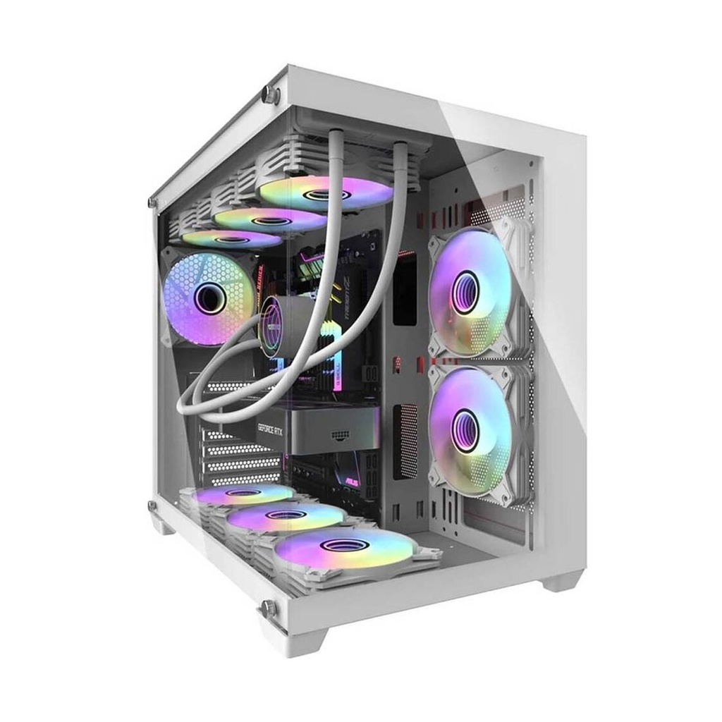 DarkFlash Aigo C285P V2 Mid Tower Two Panel Front & Left Side Tempered Glass Case with 7 ARGB Fans - White 2