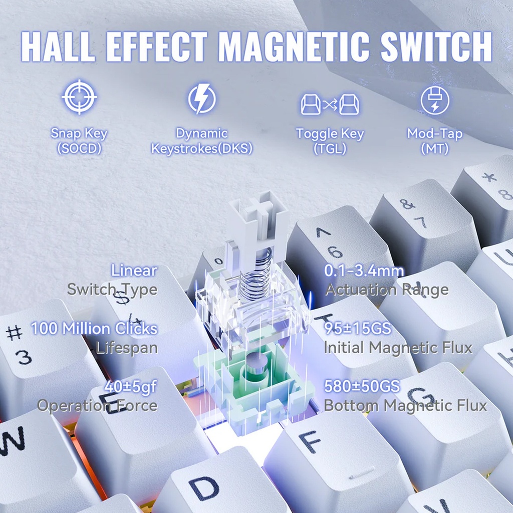 Attack Shark X68 Max Wired Megnatic Swtich 8000Hz Polling Rate, 0.0005mm RT - White Contour Line 3