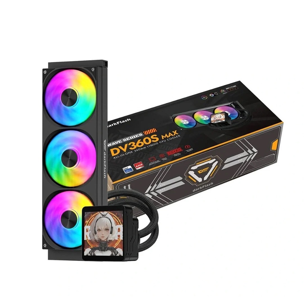 DarkFlash Wave DV360S MAX ARGB AIO 360mm Liquid CPU Cooler - Black 3