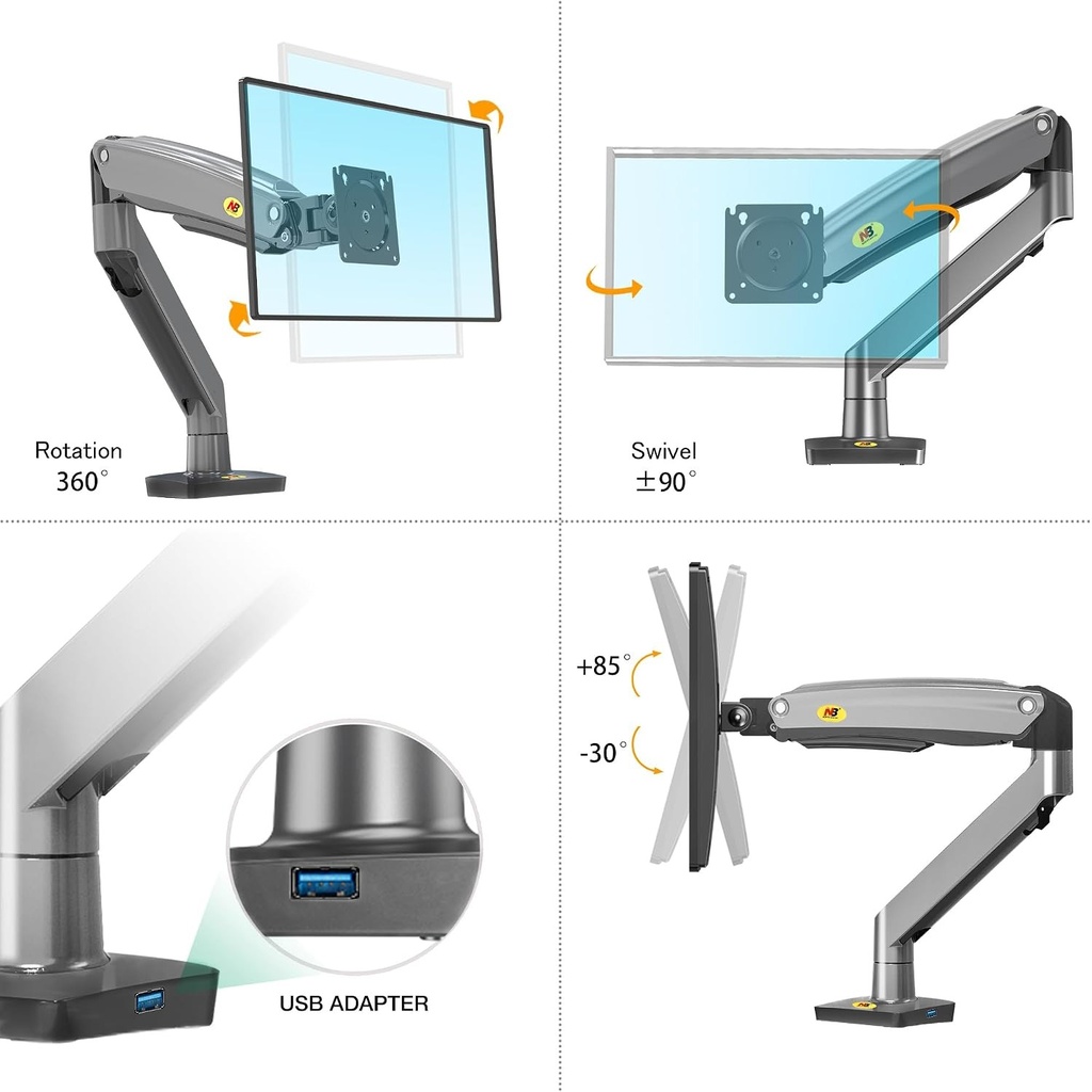 NB North Bayou , For Most 22-35 Inch Computer Monitors / TV, Adjustable Tilting, Rotating, Weight Up to 19.8lbs, Black F100A