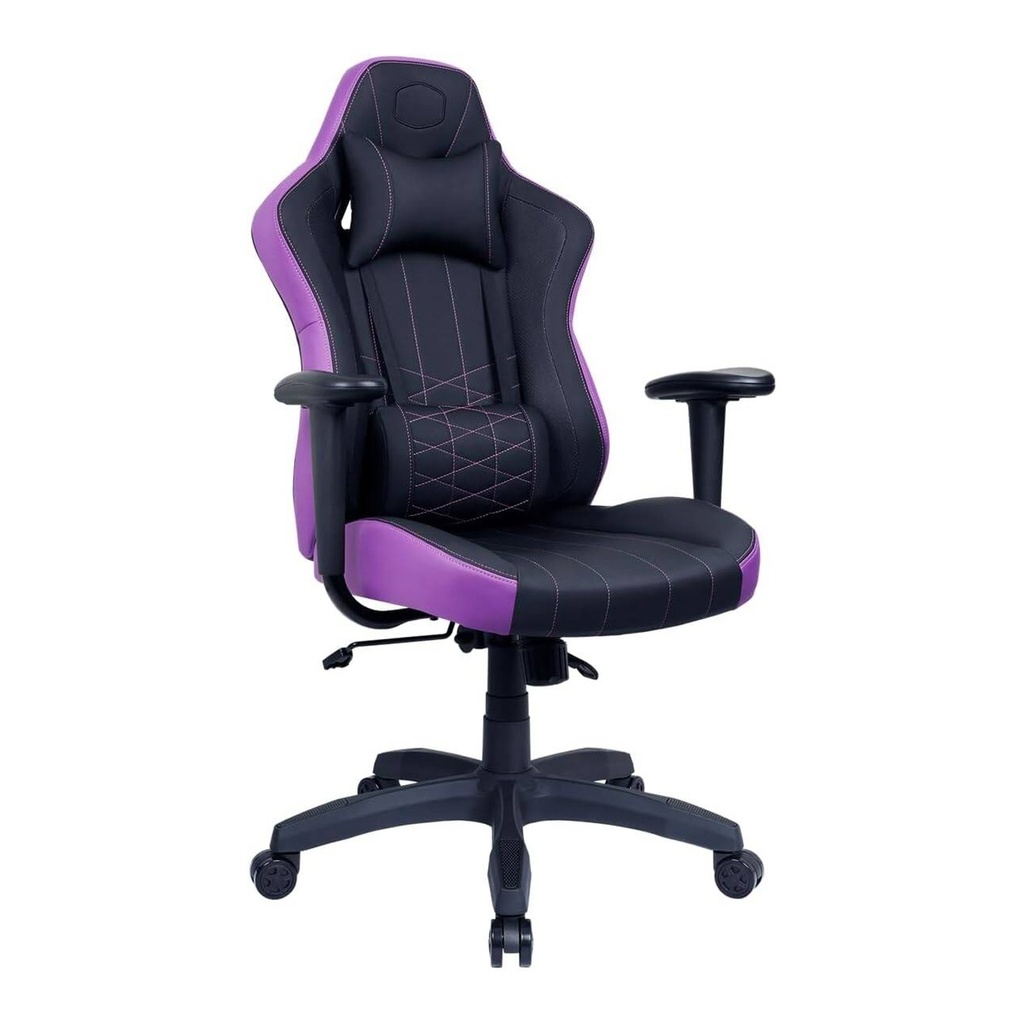 Cooler Master Caliber E1 Series Gaming Chair, Fixed Armrest, Ergonomic Pillow Headrest, Lumbar Support - Purple/Black