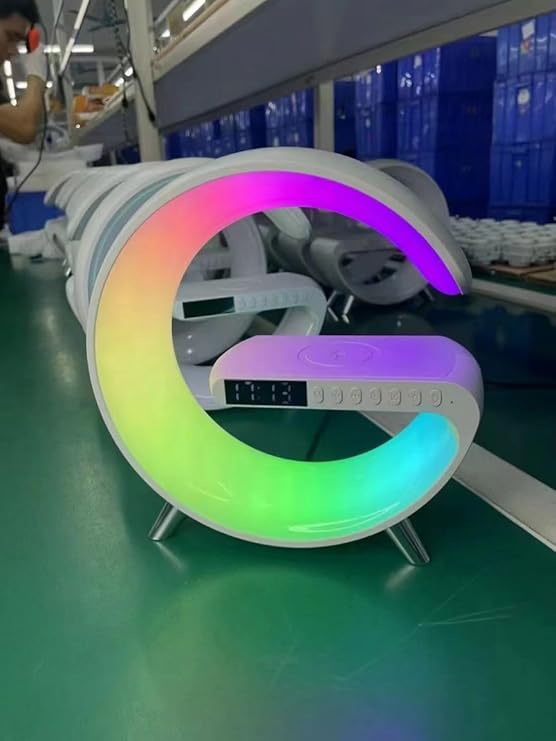 Smart Light Sound Machine, lámpara de mesa con cargador inalámbrico, reloj despertador con altavoz Bluetooth, lámpara de carga para estudio de oficina en casa, lámpara de carga para dormitorio 
