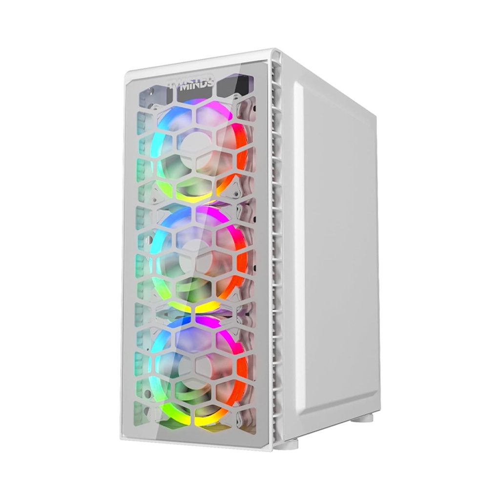 Twisted Minds Killstreak-03 Mid Tower Two Panel Front & Left Side Tempered Glass Case with 4 RGB Fans - White