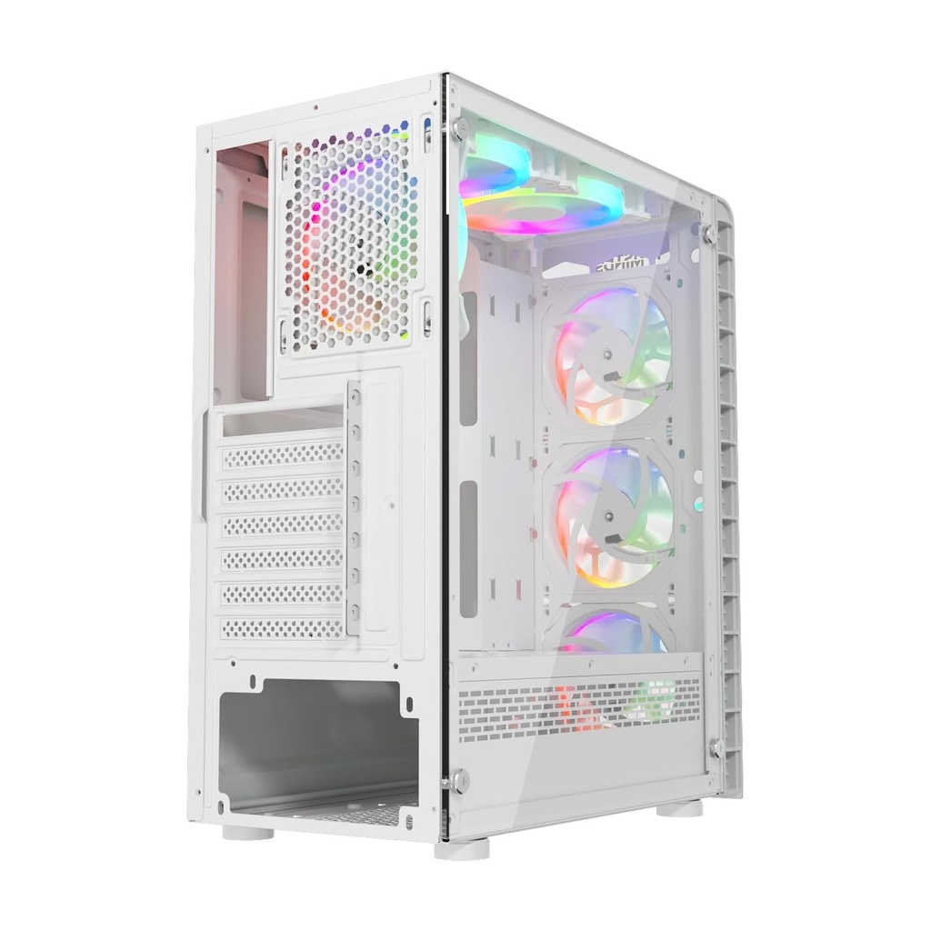 Twisted Minds Killstreak-03 Mid Tower Two Panel Front & Left Side Tempered Glass Case with 4 RGB Fans - White