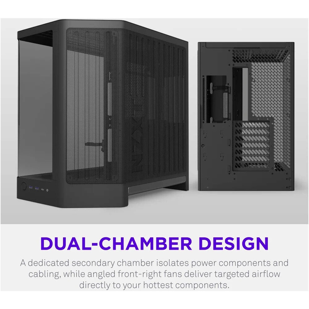 NZXT H6 RGB+ (2026) Dual-Chamber ATX Mid-Tower Airflow Two Panel Front & Left Side Tempered Glass Case With 3 RGB Fans - Black