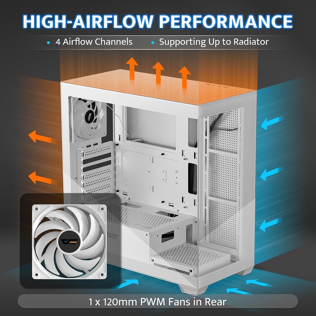 Aigo DarkFlash DS900W Gaming PC Case with 7 ARGB Fans Pre Installed, Tempered Glass Panels - White