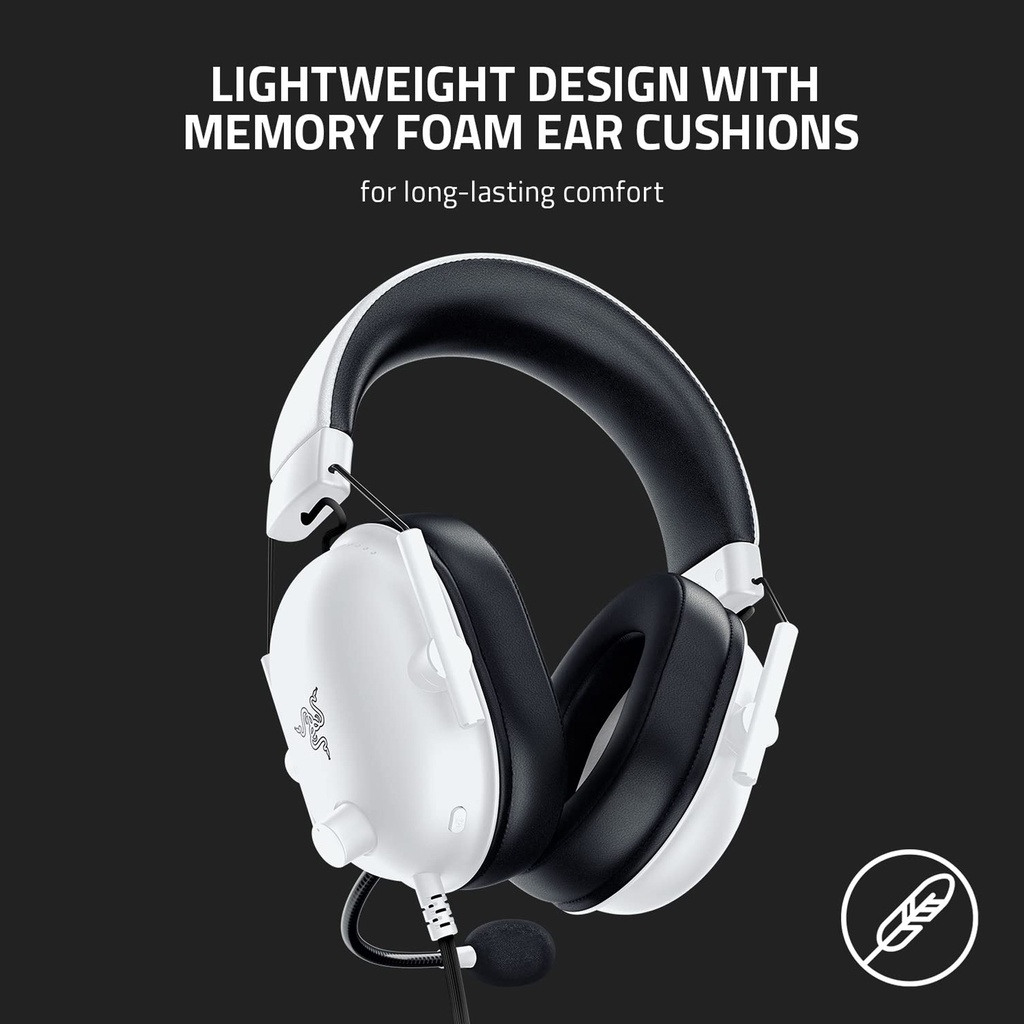 Razer BlackShark V2 X Wired Esports Gaming Headset, 7.1 Surround Sound, 50mm Drivers, Noise Isolating Earcups, Hybrid Memory Foam Cushions Comfort - Special White Edition