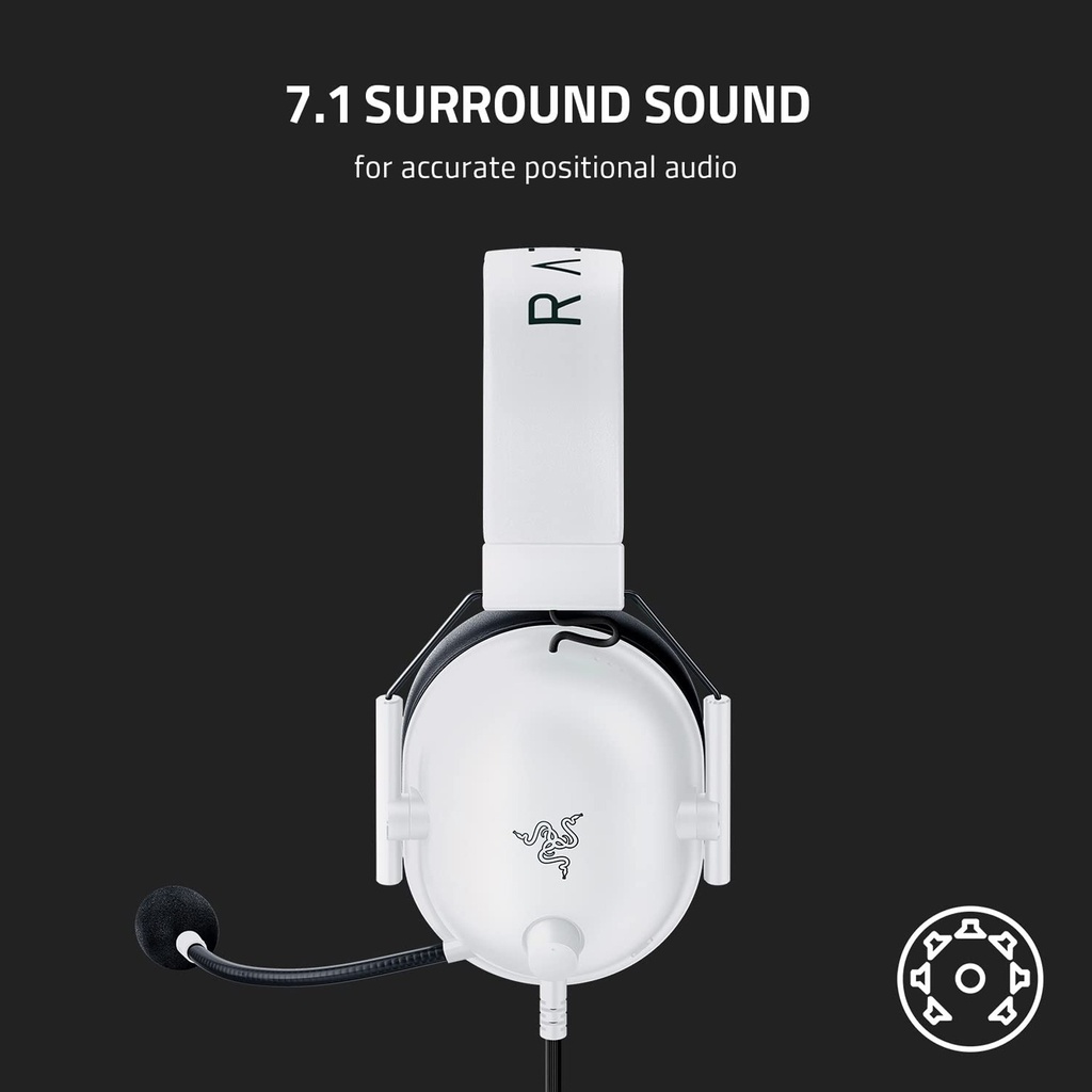Razer BlackShark V2 X Wired Esports Gaming Headset, 7.1 Surround Sound, 50mm Drivers, Noise Isolating Earcups, Hybrid Memory Foam Cushions Comfort - Special White Edition