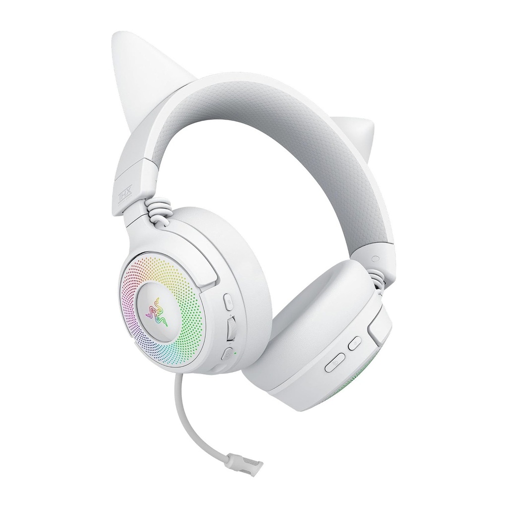 Razer Kraken Kitty V3 Pro RGB Wireless/Bluetooth/Wired Gaming Headset, THX Spatial Audio, Reactive Cat Ears,Up to 70hrs Battery- For PC/PS5 - White Edition