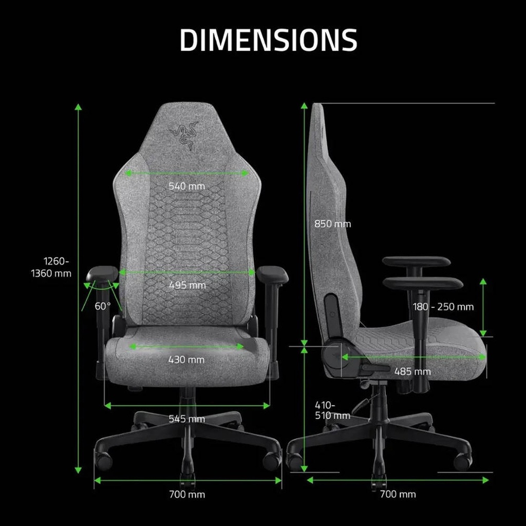 Razer Iskur V2 X Gaming Chair With Built-In Lumbar Support, High Density Foam Cushions, 2D Armrests - Light Gray