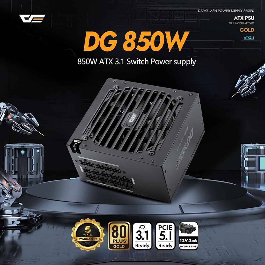 Darkflash DG850 80 PLUS Gold Fully Modular ATX 3.1& PCIe 5.1 ATX 850W Power Supply