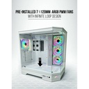 Tortox Prism ATX Full Tower Two Panel Front & Left Side Tempered Glass Case with 7 ARGB Fans - White
