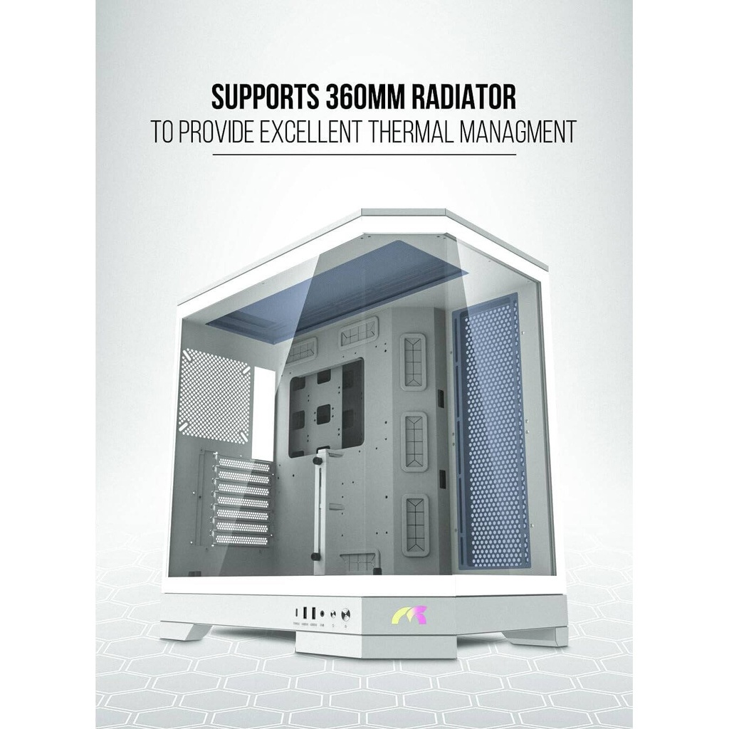 Tortox Prism ATX Full Tower Two Panel Front & Left Side Tempered Glass Case with 7 ARGB Fans - White
